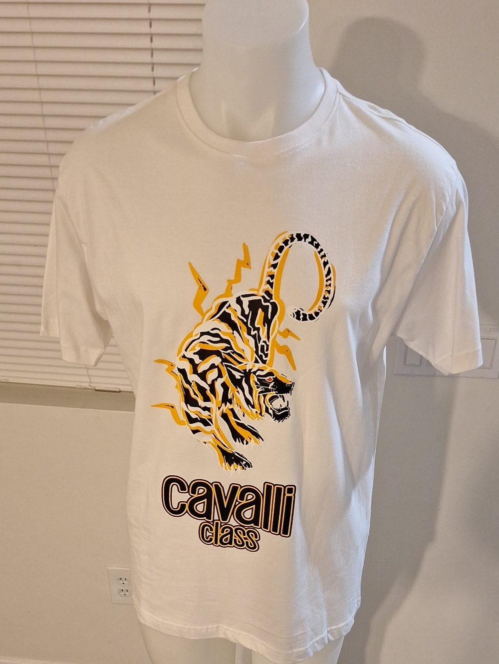 Cavalli Class White Tee with Orange & Black Tiger Motif